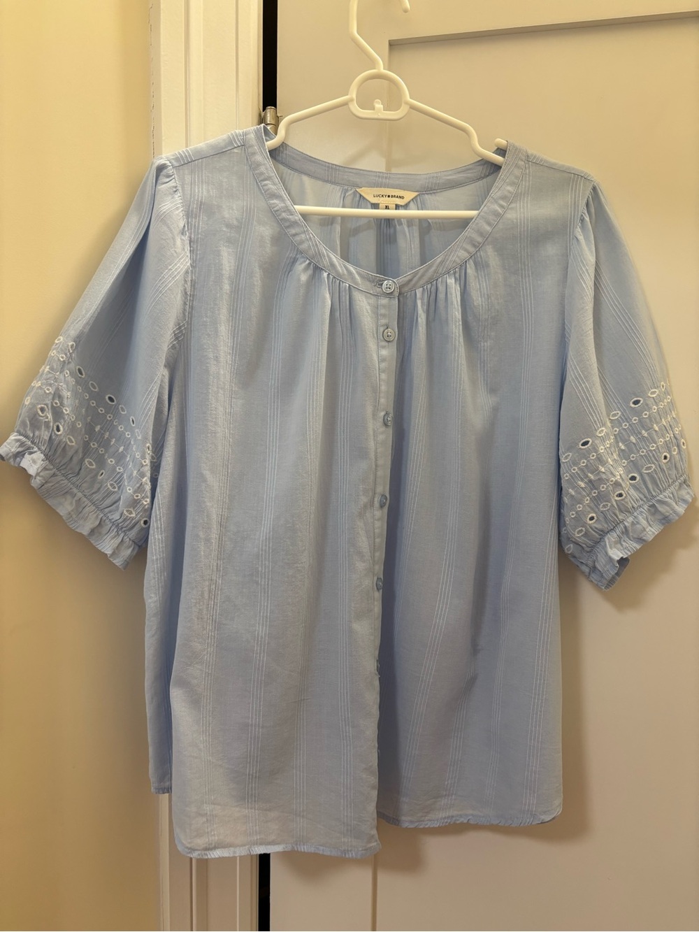 Lucky Brand Pale Blue Button-Front Eyelet Sleeve Blouse - Picture 7 of 7